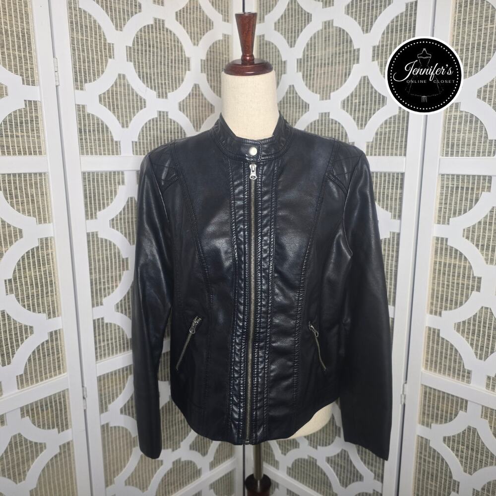 Baccini Women's Black Faux Leather Full Zip Lined Jacket Size PL